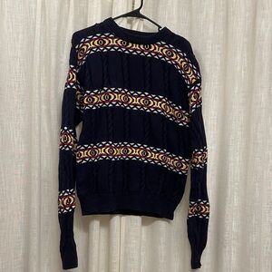 Izod Navy Multicolor Patterned Crewneck Sweater